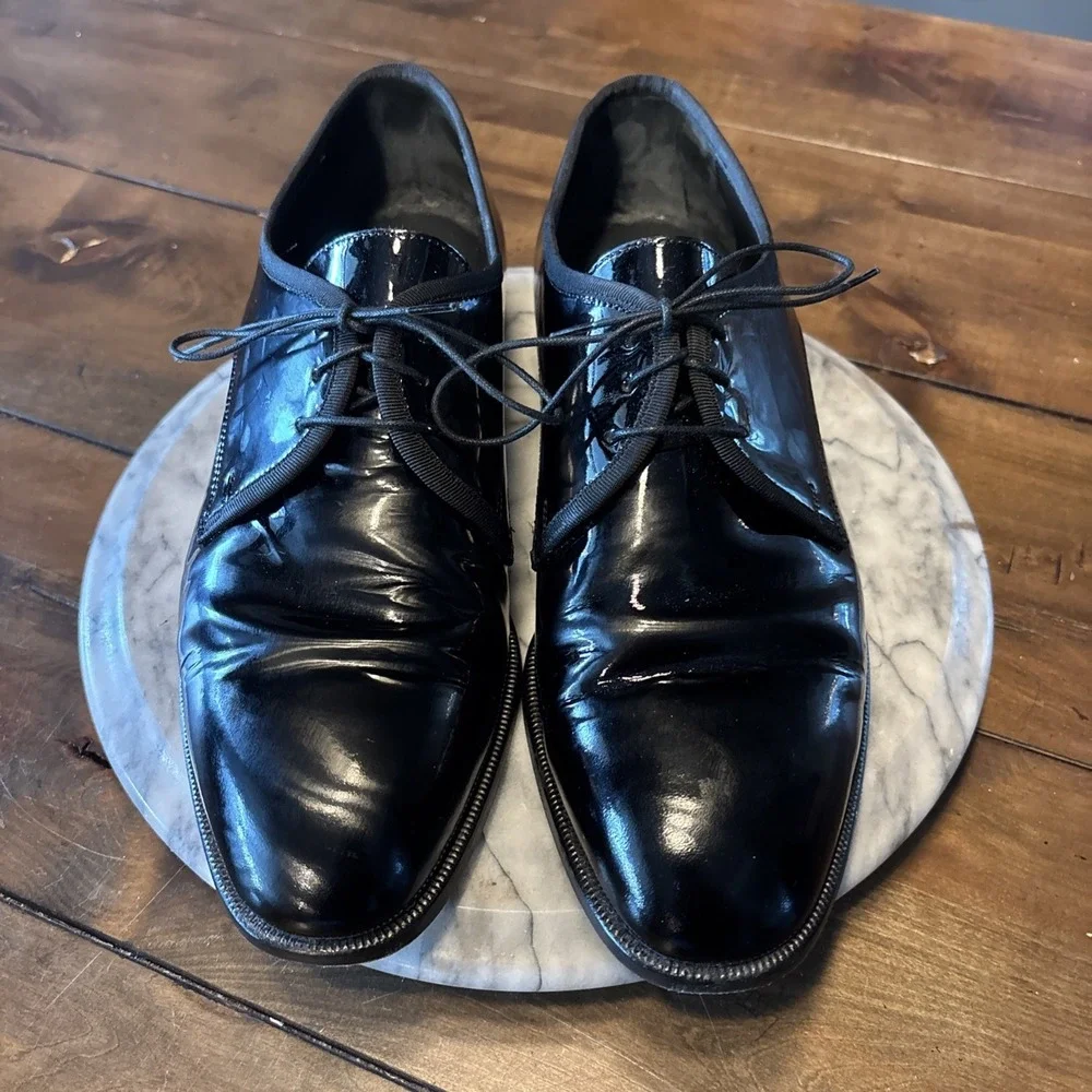 Vito Rufolo Formal Derby Black‎ Patent Leather Tuxedo Dress Shoes Italy Size 10D